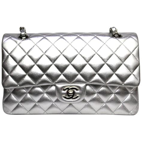 metallic silver chanel bag.